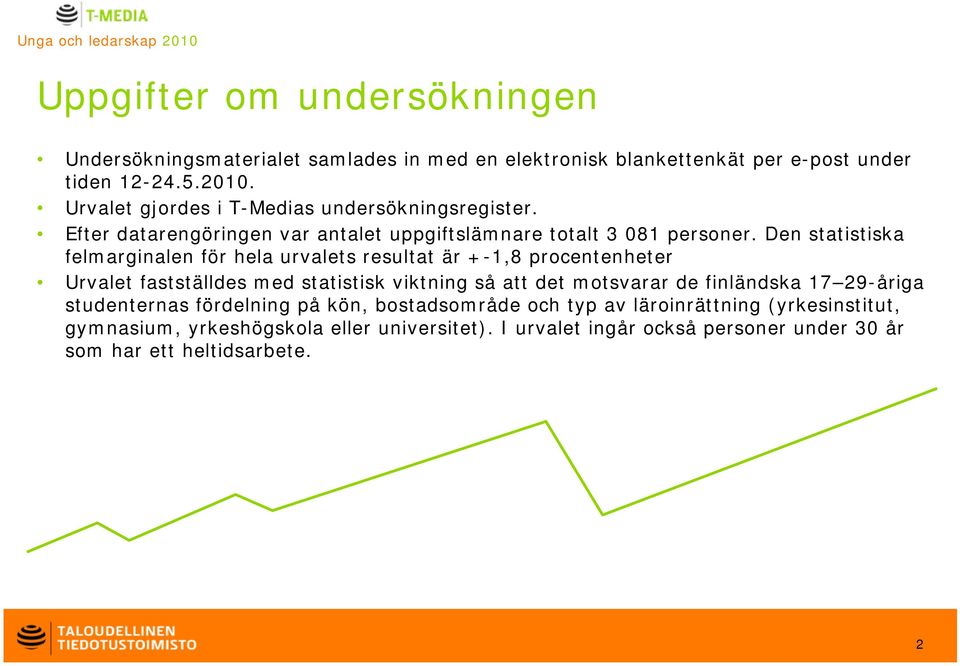 Den statistiska felmarginalen för hela urvalets resultat är +-1,8 procentenheter Urvalet fastställdes med statistisk viktning så att det motsvarar de