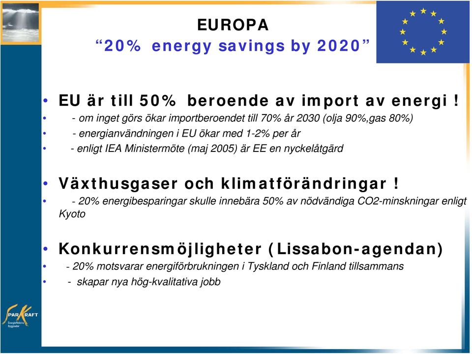 IEA Ministermöte (maj 2005) är EE en nyckelåtgärd Växthusgaser och klimatförändringar!