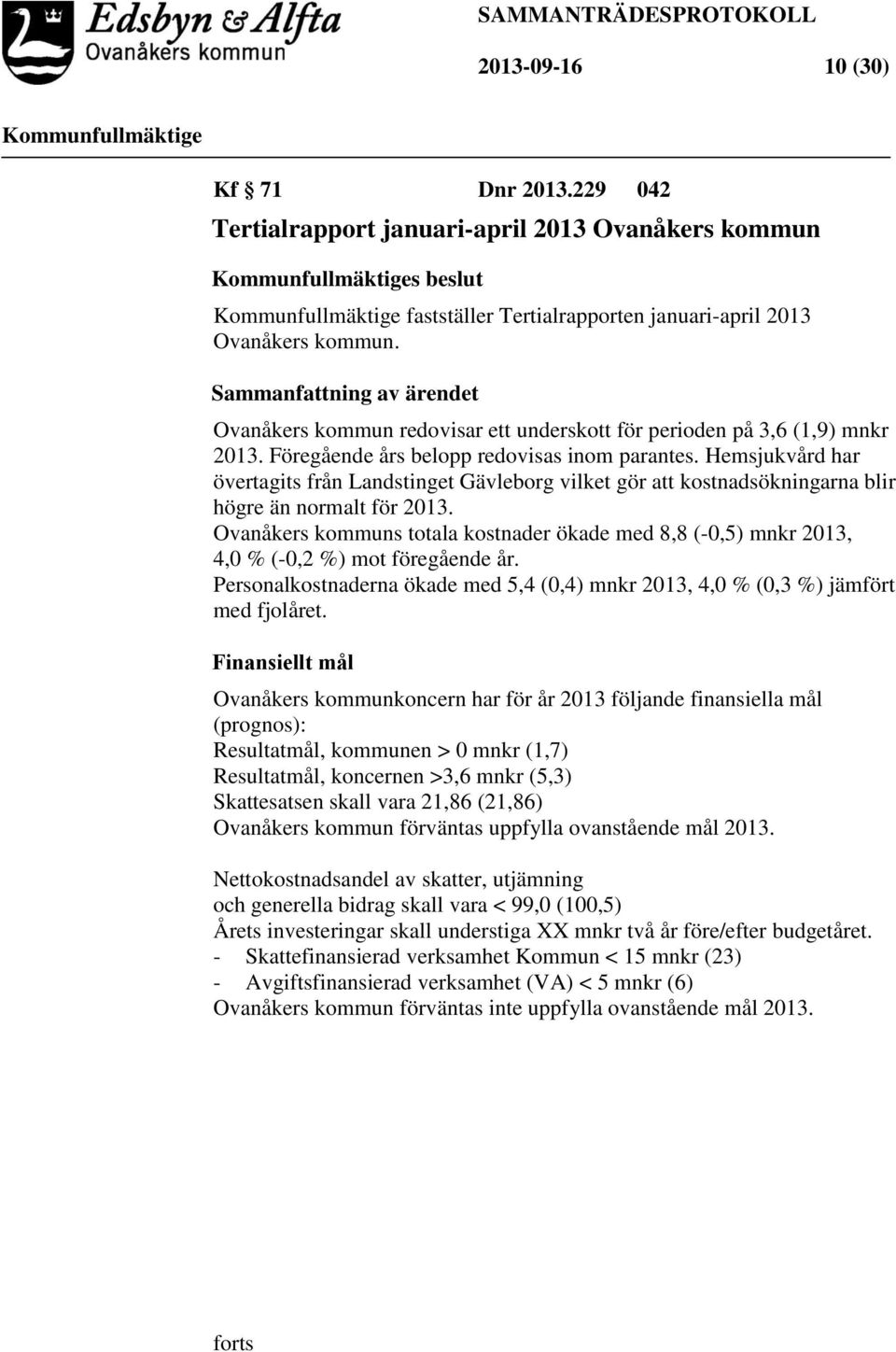 Hemsjukvård har övertagits från Landstinget Gävleborg vilket gör att kostnadsökningarna blir högre än normalt för 2013.