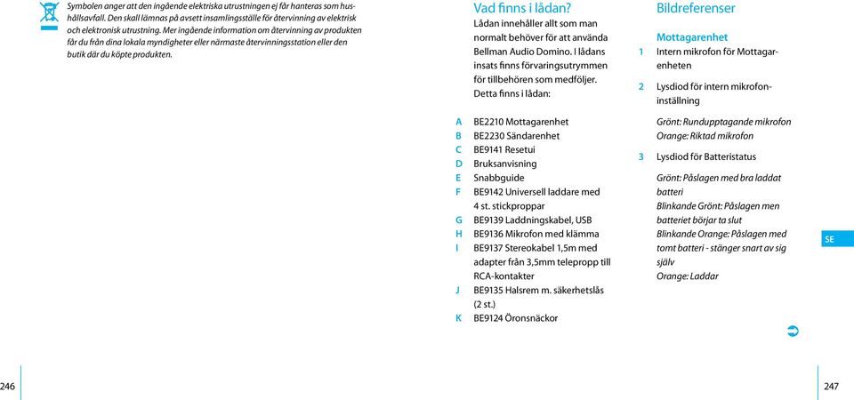 Lådan innehåller allt som man normalt behöver för att använda Bellman Audio Domino. I lådans insats finns förvaringsutrymmen för tillbehören som medföljer.