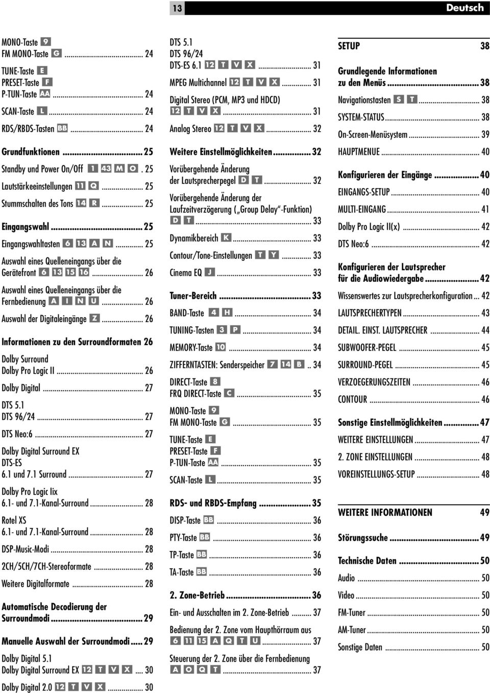 .. 26 Auswahl der Digitaleingänge... 26 Informationen zu den Surroundformaten 26 Dolby Surround Dolby Pro Logic II... 26 Dolby Digital... 27 DTS 5. DTS 96/24... 27 DTS Neo:6.