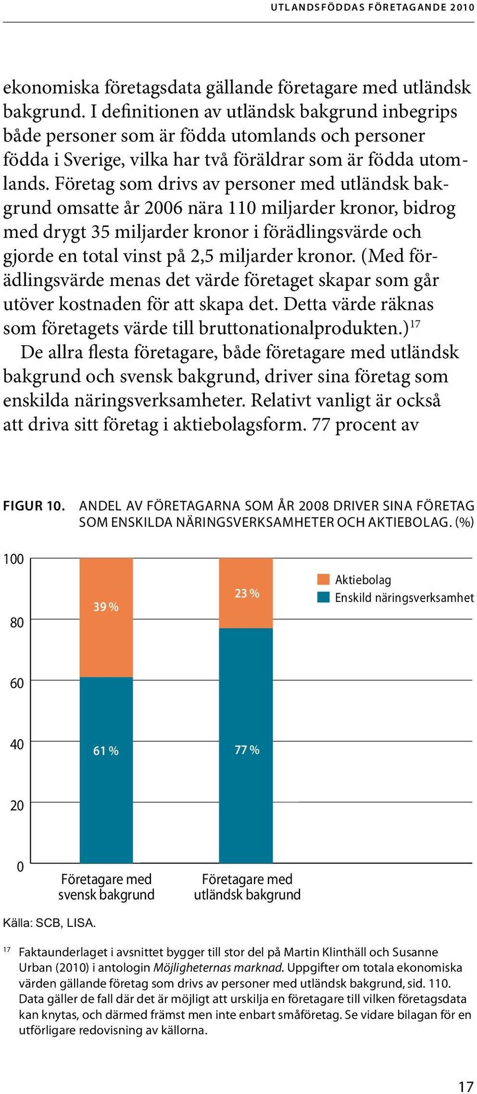 Företag som drivs av personer med utländsk bakgrund omsatte år 2006 nära 110 miljarder kronor, bidrog med drygt 35 miljarder kronor i förädlingsvärde och gjorde en total vinst på 2,5 miljarder kronor.