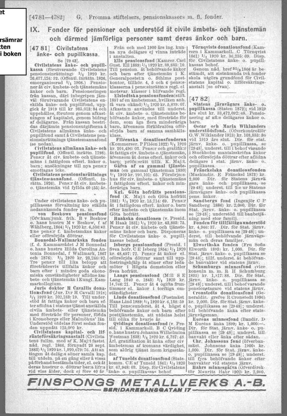 186~)'I, 1920 kr. 36,235:09. Dtsp., Se [29 43J... ElIs pensionsfond (Kamrer. Carl för, Civilstatens änke- o.,p'ipilk Civllstatens änke och pnpill. Gust. Ell1889) '/,1920kr. 38,83?:10. kassas behof.,., '.