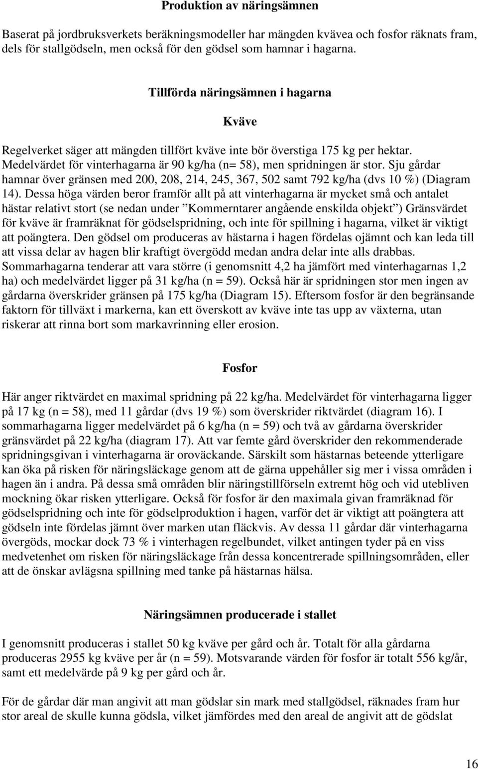 Sju gårdar hamnar över gränsen med 200, 208, 214, 245, 367, 502 samt 792 kg/ha (dvs 10 %) (Diagram 14).