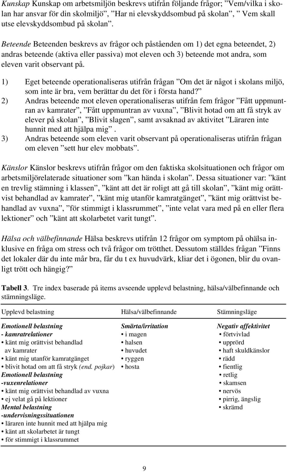 1) Eget beteende operationaliseras utifrån frågan Om det är något i skolans miljö, som inte är bra, vem berättar du det för i första hand?