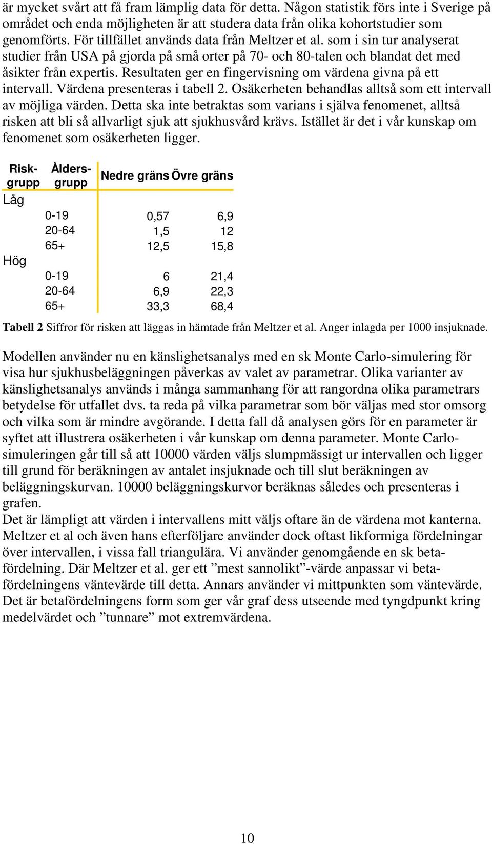 Resultaten ger en fingervisning om värdena givna på ett intervall. Värdena presenteras i tabell 2. Osäkerheten behandlas alltså som ett intervall av möjliga värden.