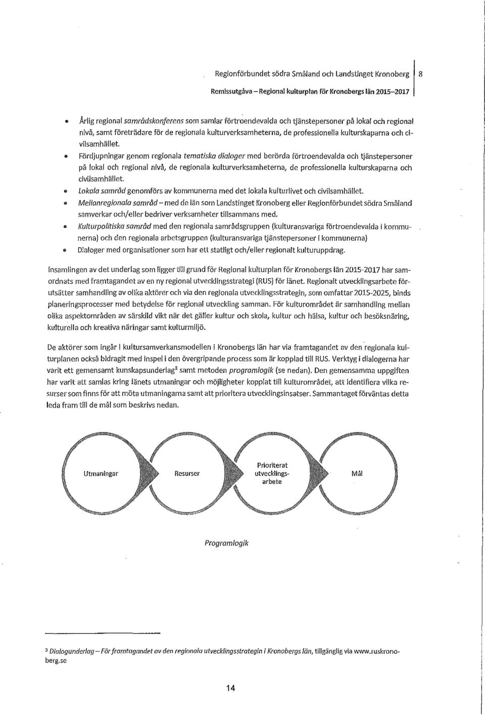 Fördjupningar genom regionala tematiska dialoger med berörda förtroendevalda och tjänstepersoner på lokal och regional nivå, de regionala kulturverksamheterna 1 de professionella kulturskaparna och