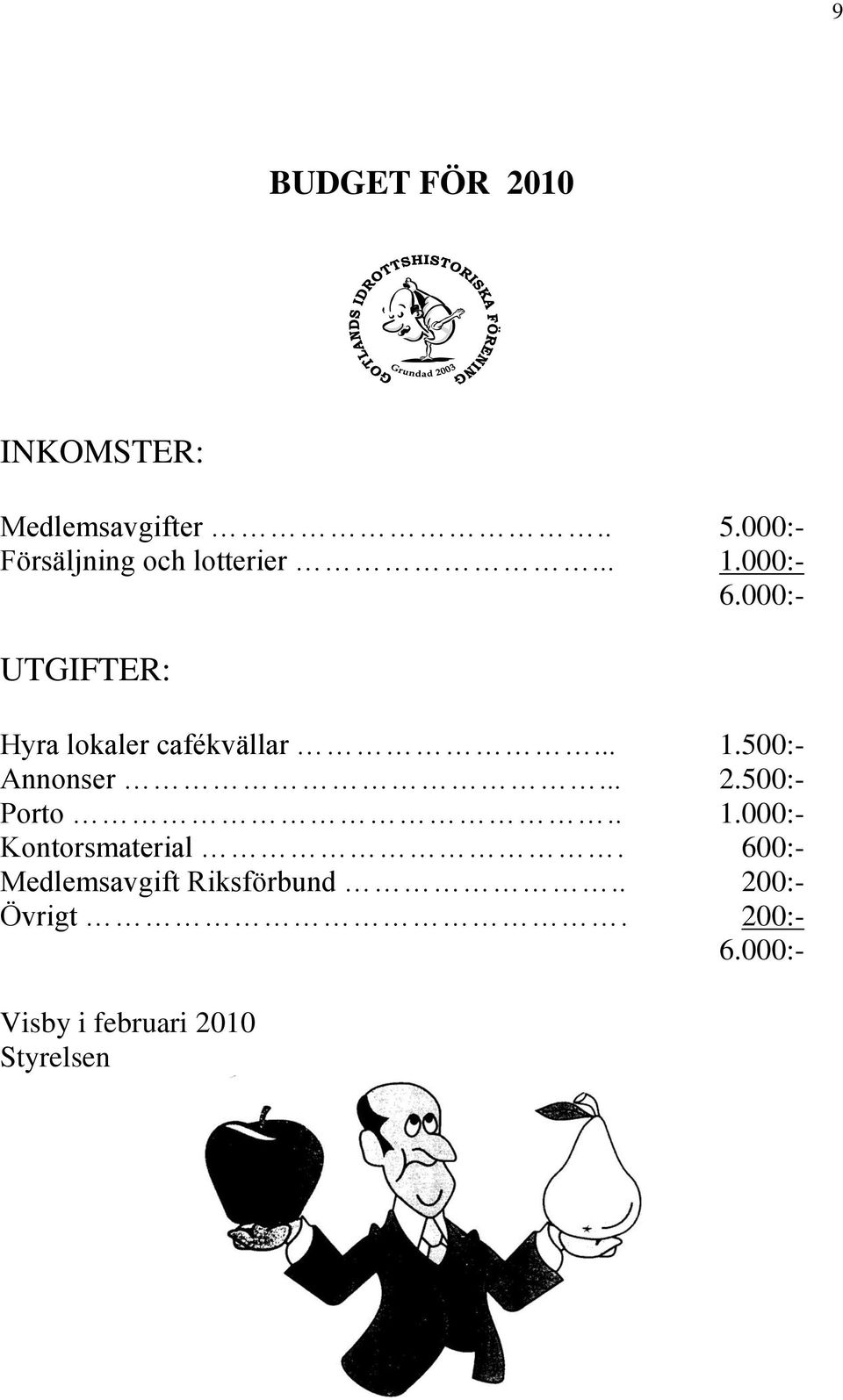 000:- UTGIFTER: Hyra lokaler cafékvällar... 1.500:- Annonser... 2.