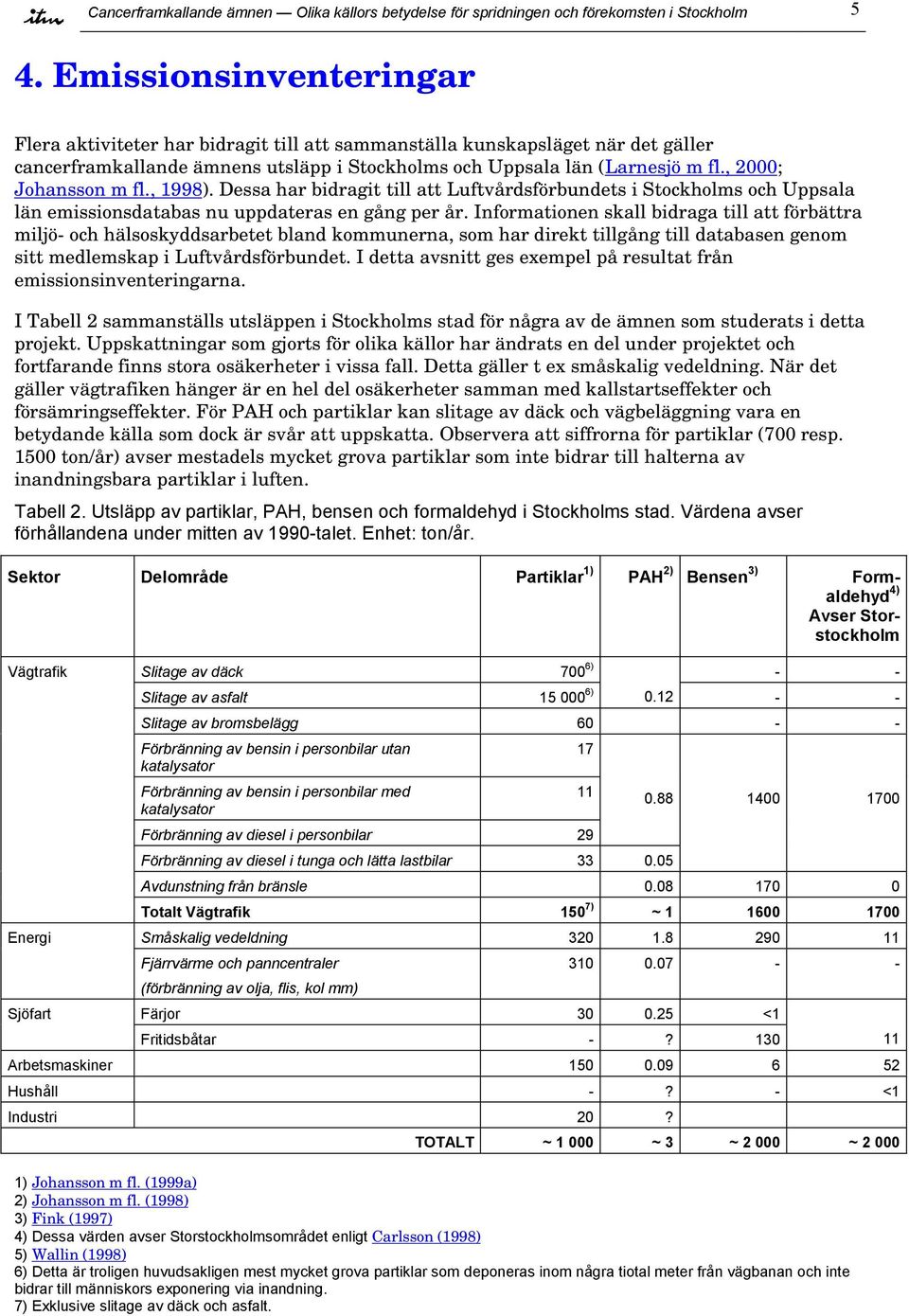 , 2000; Johansson m fl., 1998). Dessa har bidragit till att Luftvårdsförbundets i Stockholms och Uppsala län emissionsdatabas nu uppdateras en gång per år.