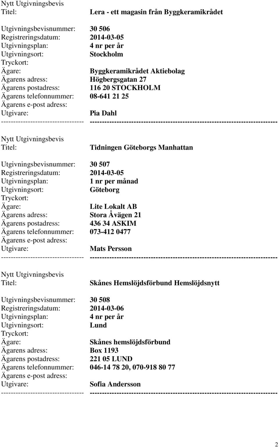 Lokalt AB Stora Åvägen 21 436 34 ASKIM 073-412 0477 Mats Persson --------- Skånes Hemslöjdsförbund Hemslöjdsnytt