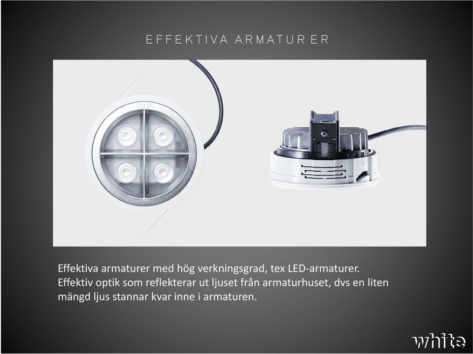 Effektiv optik som reflekterar ut ljuset från