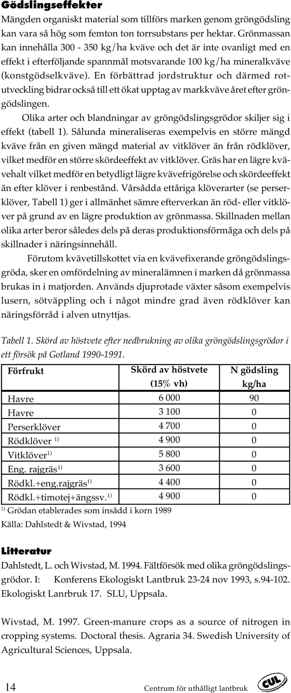 En förbättrad jordstruktur och därmed rotutveckling bidrar också till ett ökat upptag av markkväve året efter gröngödslingen.