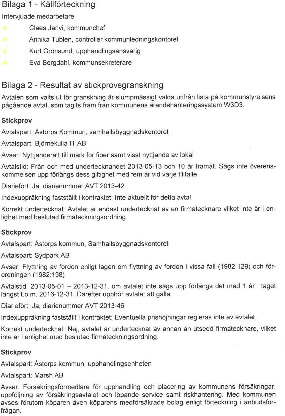 W3D3. Avtalspart: Åstorps Kommun, samh~llsbyggnadskontoret Avtalspart: Bjornekulla IT AB Avser: Nyttjanderått till mark for fiber samt visst nyttjande av lokal Avtalstid: Från och med undertecknandet