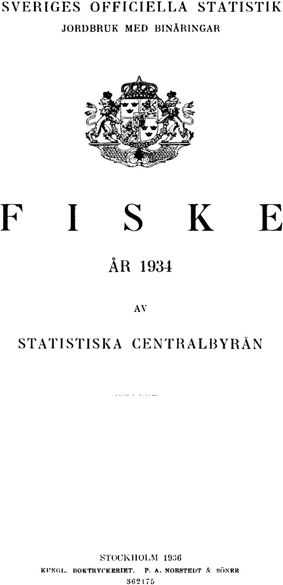 STATISTISKA CENTRALBYRÅN STOCKHOLM 1936
