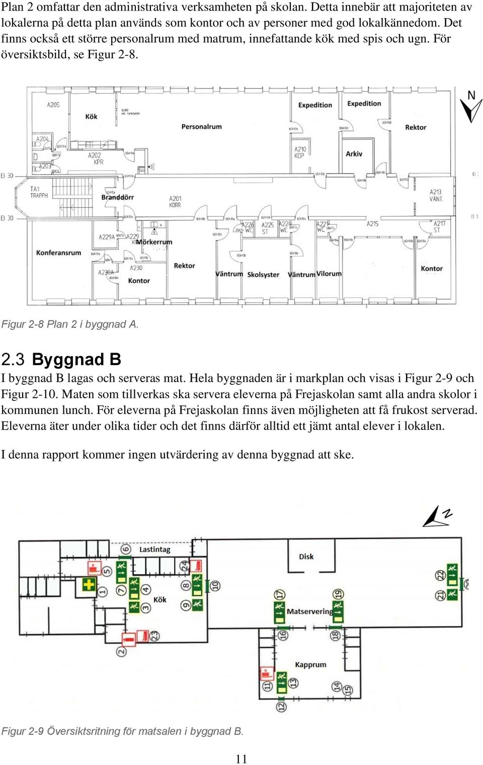 Hela byggnaden är i markplan och visas i Figur 2-9 och Figur 2-10. Maten som tillverkas ska servera eleverna på Frejaskolan samt alla andra skolor i kommunen lunch.