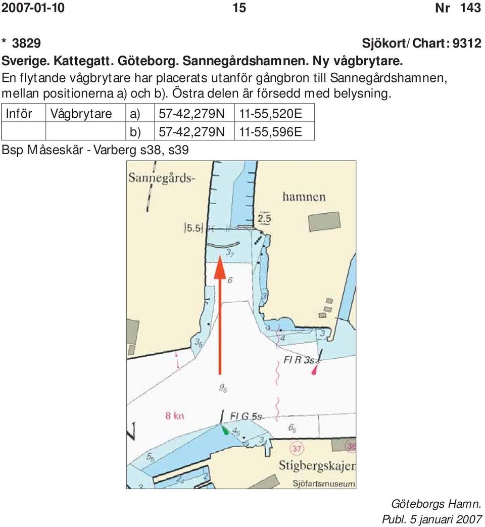 En flytande vågbrytare har placerats utanför gångbron till Sannegårdshamnen, mellan