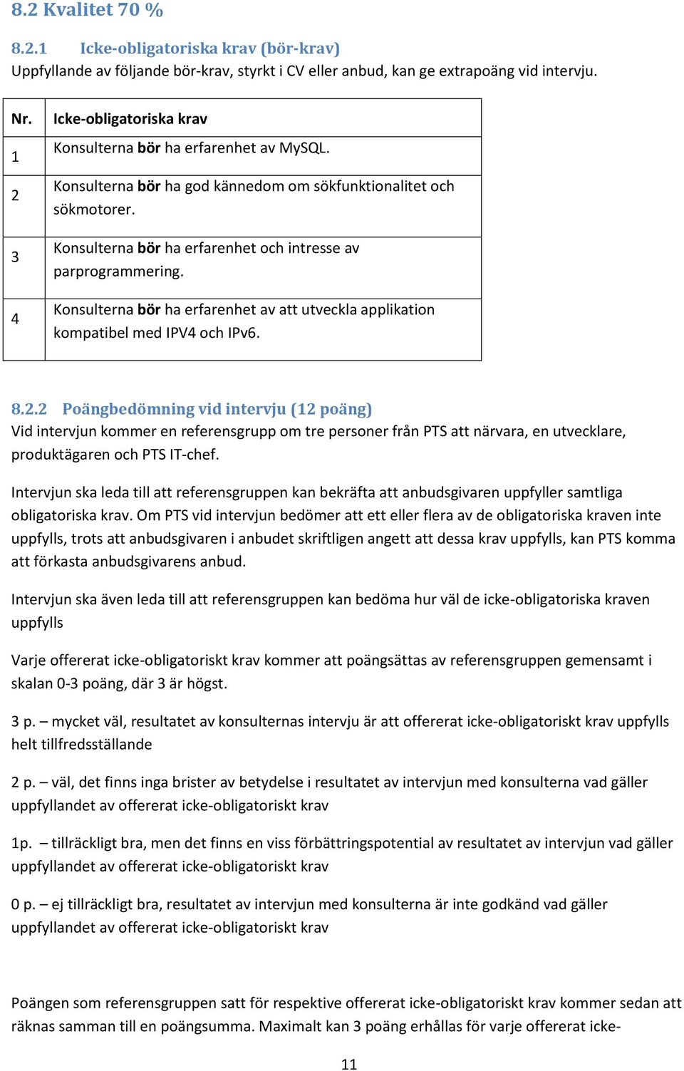 Konsulterna bör ha erfarenhet och intresse av parprogrammering. Konsulterna bör ha erfarenhet av att utveckla applikation kompatibel med IPV4 och IPv6. 8.2.