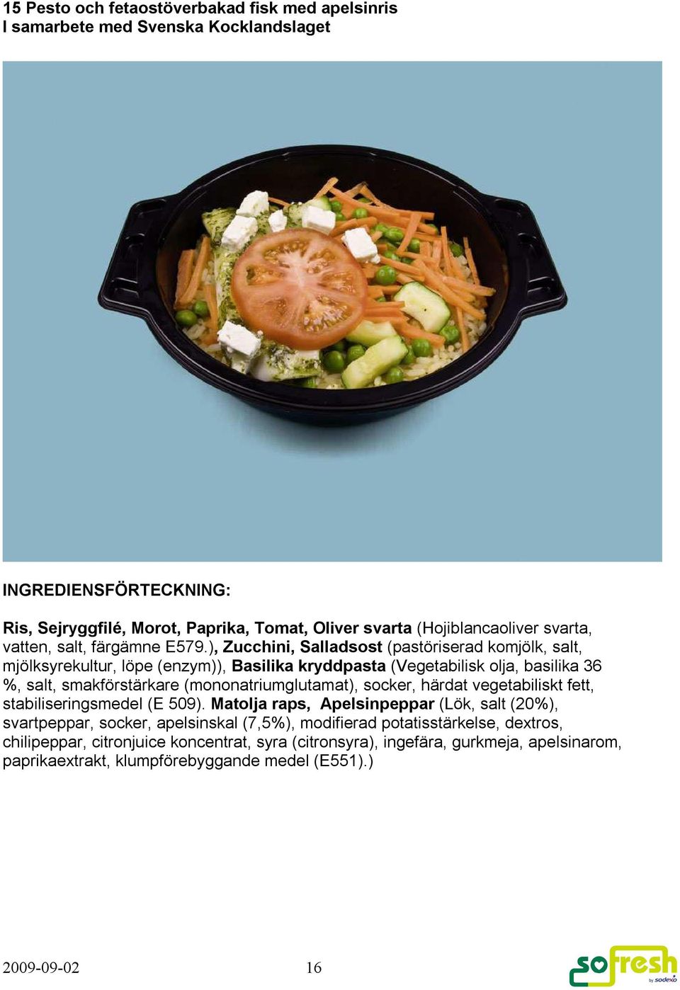 ), Zucchini, Salladsost (pastöriserad komjölk, salt, mjölksyrekultur, löpe (enzym)), Basilika kryddpasta (Vegetabilisk olja, basilika 36 %, salt, smakförstärkare