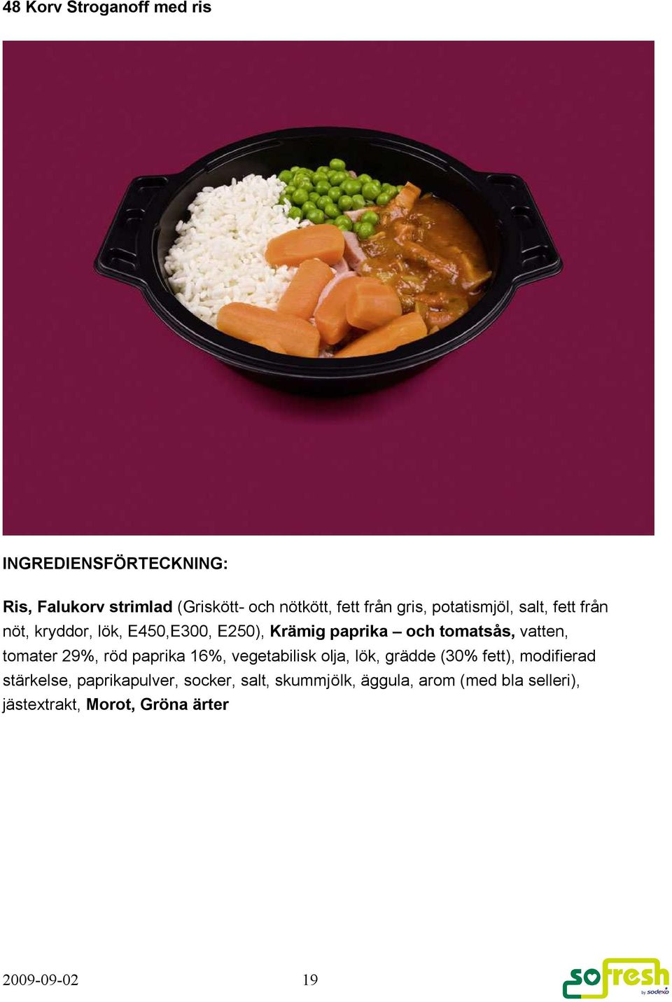 vatten, tomater 29%, röd paprika 16%, vegetabilisk olja, lök, grädde (30% fett), modifierad