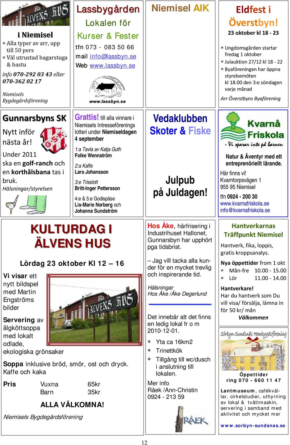 23 oktober kl 18 23 Ungdomsgården startar fredag 1 oktober Julauktion 27/12 kl 18 22 Byaföreningen har öppna styrelsemöten kl 18.