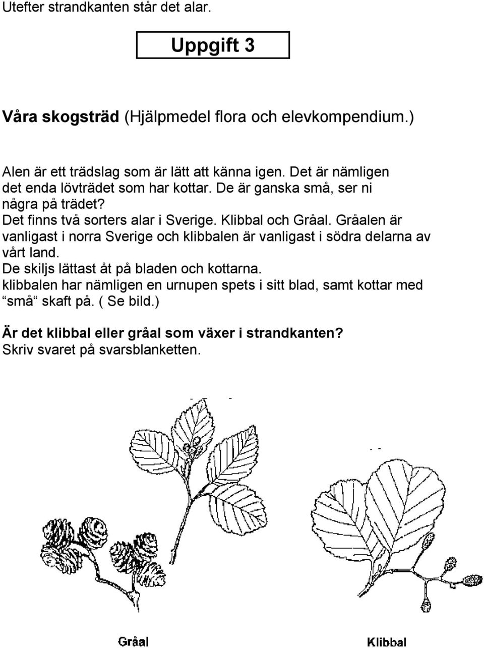 Gråalen är vanligast i norra Sverige och klibbalen är vanligast i södra delarna av vårt land. De skiljs lättast åt på bladen och kottarna.