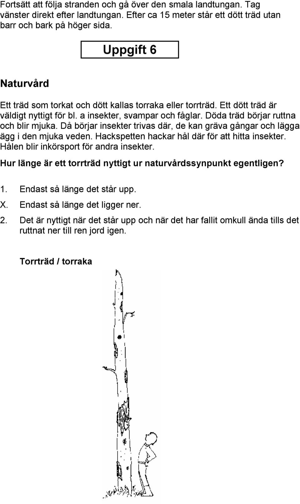 Då börjar insekter trivas där, de kan gräva gångar och lägga ägg i den mjuka veden. Hackspetten hackar hål där för att hitta insekter. Hålen blir inkörsport för andra insekter.