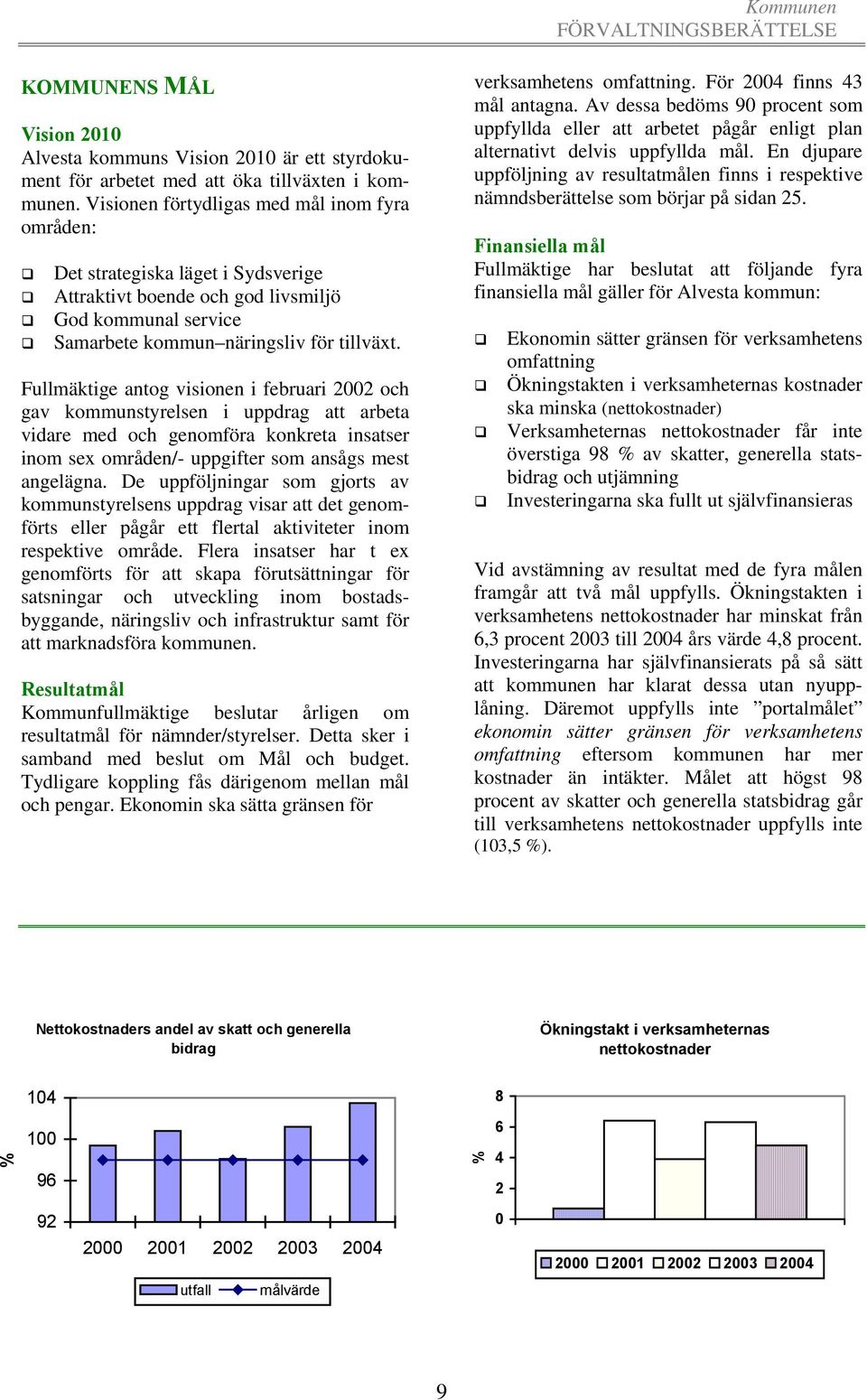 Fullmäktige antog visionen i februari 2002 och gav kommunstyrelsen i uppdrag att arbeta vidare med och genomföra konkreta insatser inom sex områden/- uppgifter som ansågs mest angelägna.