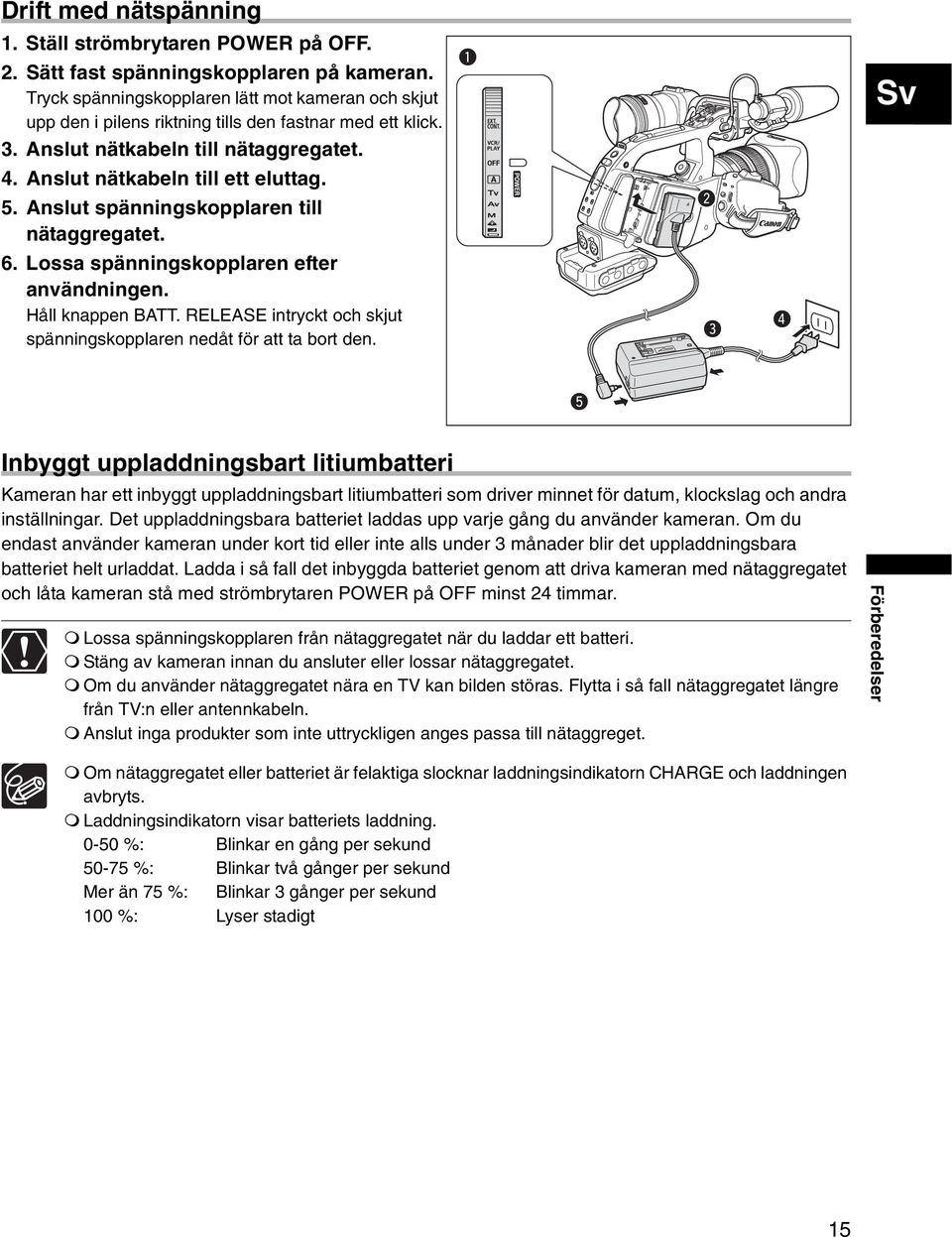 Anslut spänningskopplaren till nätaggregatet. 6. Lossa spänningskopplaren efter användningen. Håll knappen BATT. RELEASE intryckt och skjut spänningskopplaren nedåt för att ta bort den.