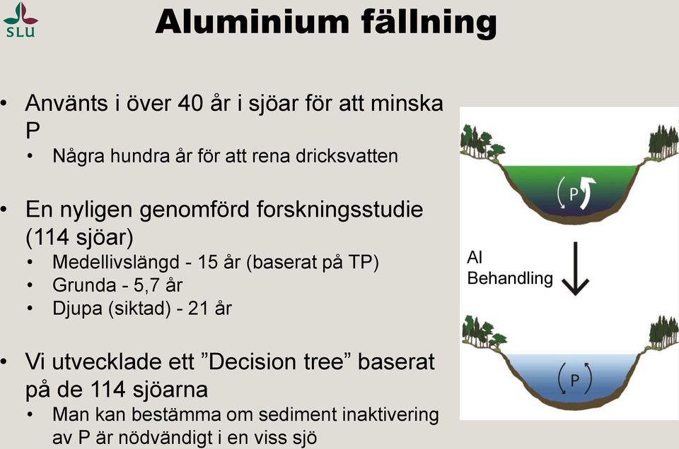 på TP) Grunda - 5,7 år Djupa (siktad) - 21 år Al Behandling Vi utvecklade ett Decision tree