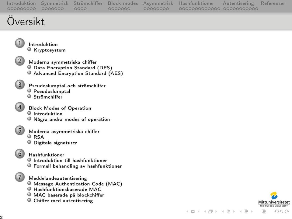 Moderna asymmetriska chier RSA Digitala signaturer 6 Hashfunktioner Introduktion till hashfunktioner Formell behandling av