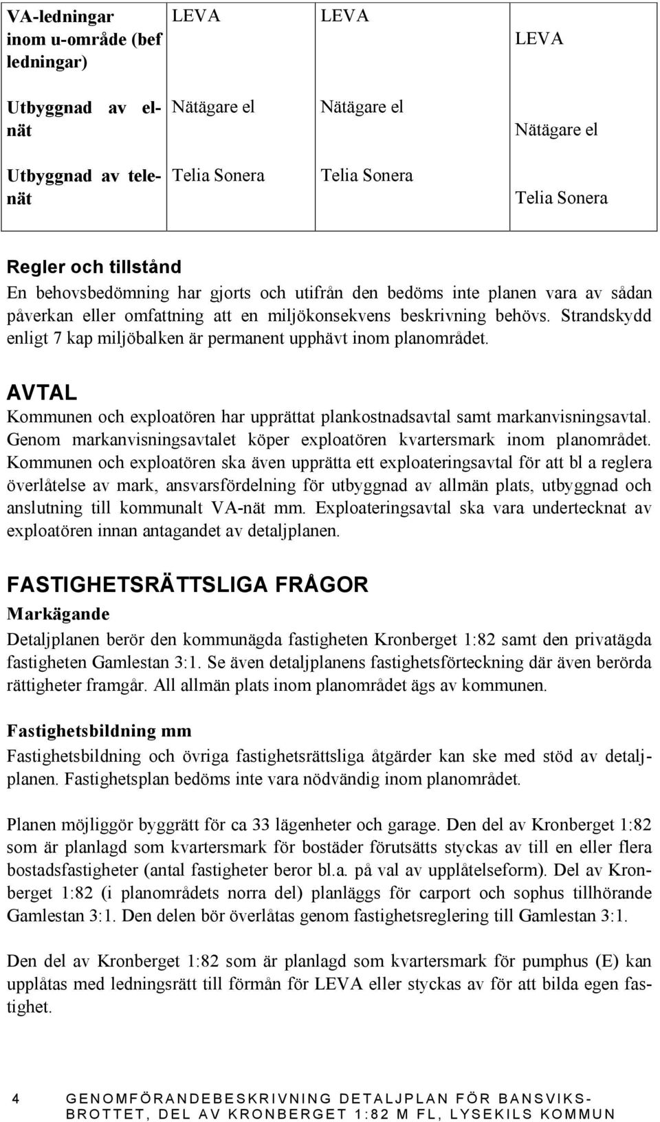 Strandskydd enligt 7 kap miljöbalken är permanent upphävt inom planområdet. AVTAL Kommunen och exploatören har upprättat plankostnadsavtal samt markanvisningsavtal.