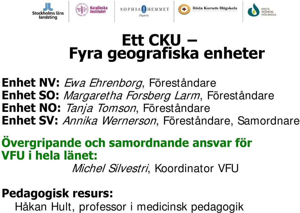 Annika Wernerson, Föreståndare, Samordnare Övergripande och samordnande ansvar för VFU i