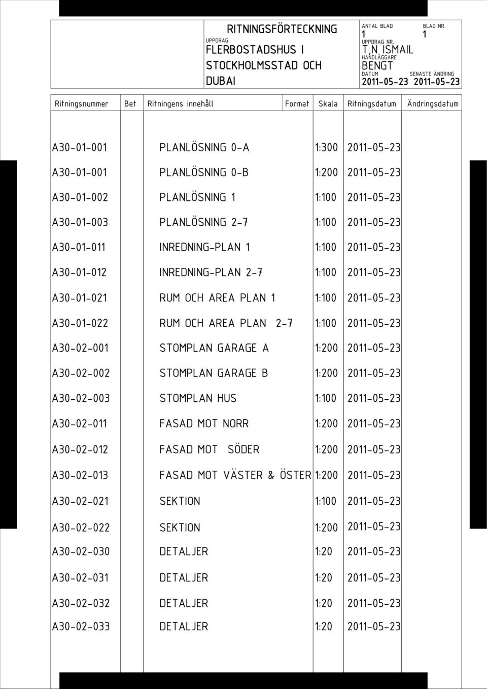 A30-0-002 PLANLÖSNING :00 20-05-23 A30-0-003 PLANLÖSNING 2-7 :00 20-05-23 A30-0-0 INREDNING-PLAN :00 20-05-23 A30-0-02 INREDNING-PLAN 2-7 :00 20-05-23 A30-0-02 RUM OCH AREA PLAN :00 20-05-23