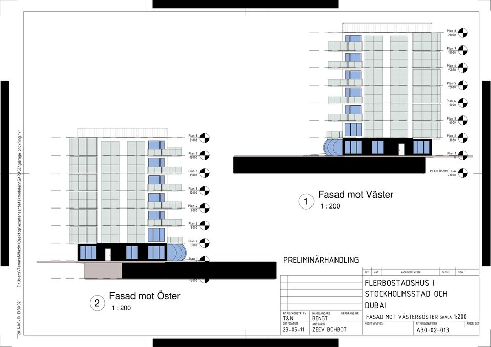 rvt 2 Fasad mot Öster : 200 Plan 8 2000 Plan 7 8000 Plan 6 5000 Plan 5 2000 Plan 4 9000 Plan 3 6000 Plan 2 3000