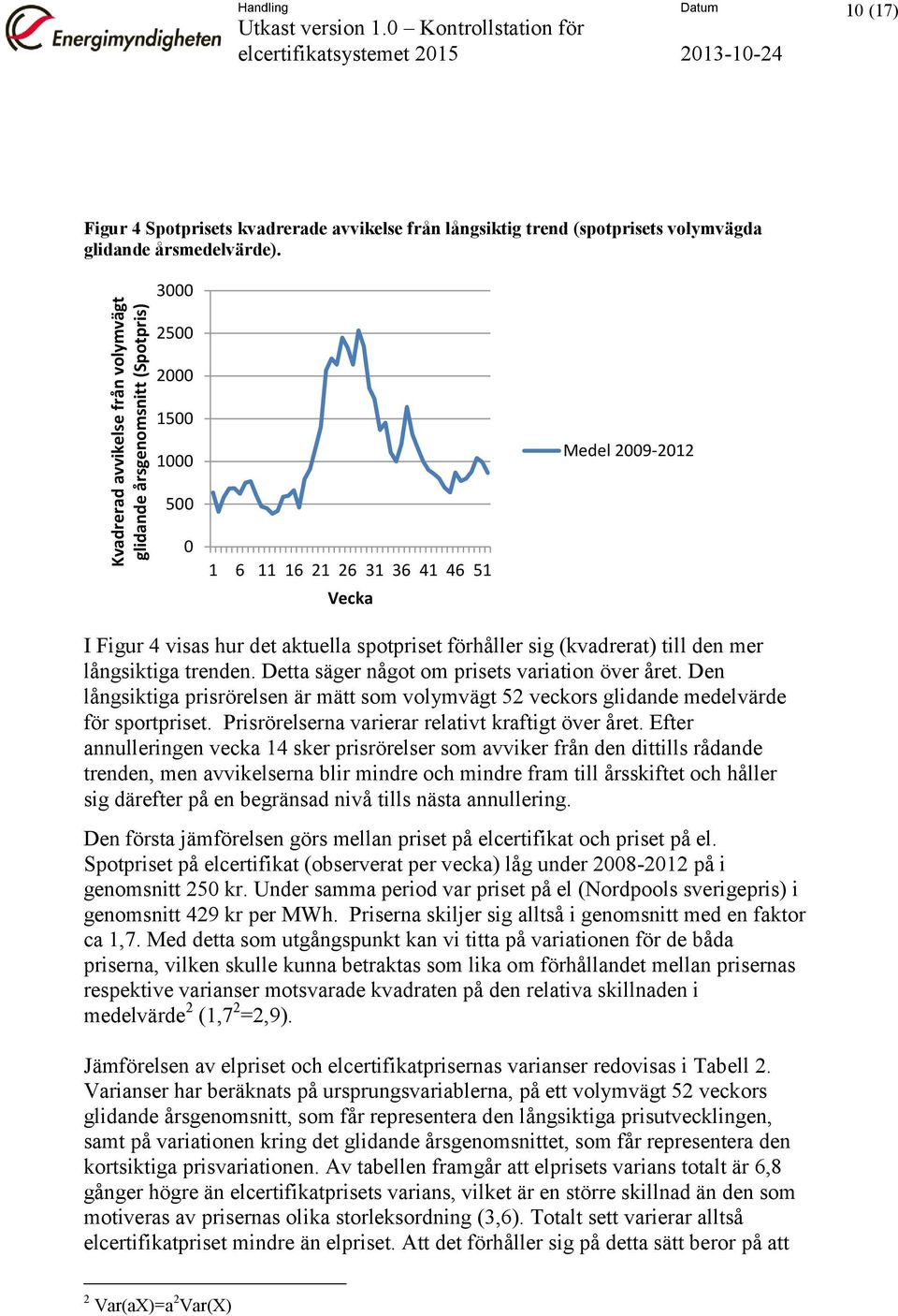 Detta säger något om prisets variation över året. Den långsiktiga prisrörelsen är mätt som volymvägt 52 veckors glidande medelvärde för sportpriset.