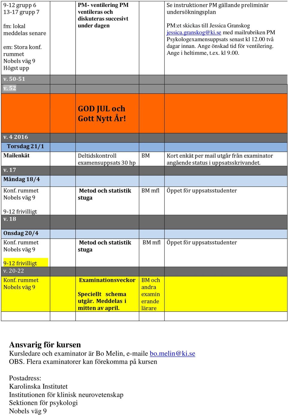 Konf. rummet Metod och statistik stuga mfl Öppet för uppsatsstudenter 9-12 frivilligt v. 18 Onsdag 20/4 Konf. rummet Metod och statistik stuga mfl Öppet för uppsatsstudenter 9-12 frivilligt v. 20-22 Konf.