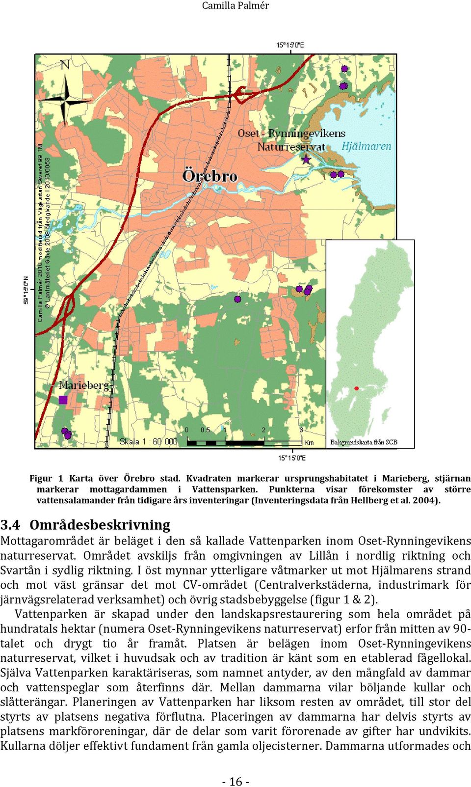 4 Områdesbeskrivning Mottagarområdet är beläget i den så kallade Vattenparken inom Oset-Rynningevikens naturreservat.