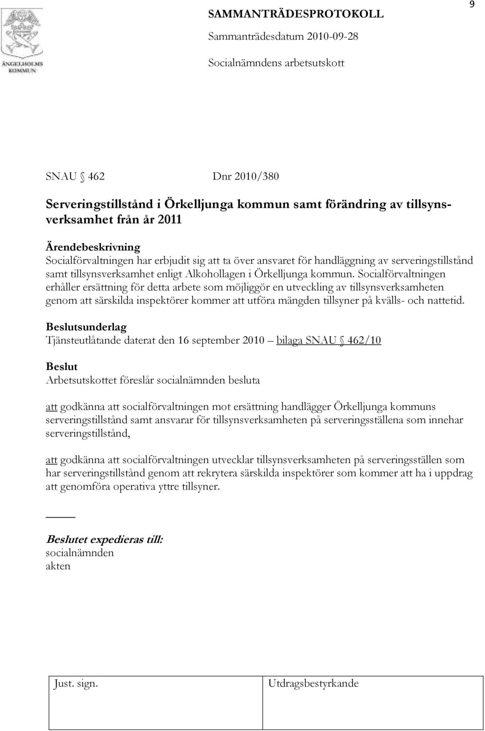 Socialförvaltningen erhåller ersättning för detta arbete som möjliggör en utveckling av tillsynsverksamheten genom att särskilda inspektörer kommer att utföra mängden tillsyner på kvälls- och