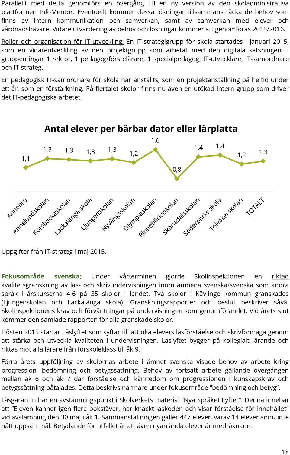 Vidare utvärdering av behov och lösningar kommer att genomföras 2015/2016.