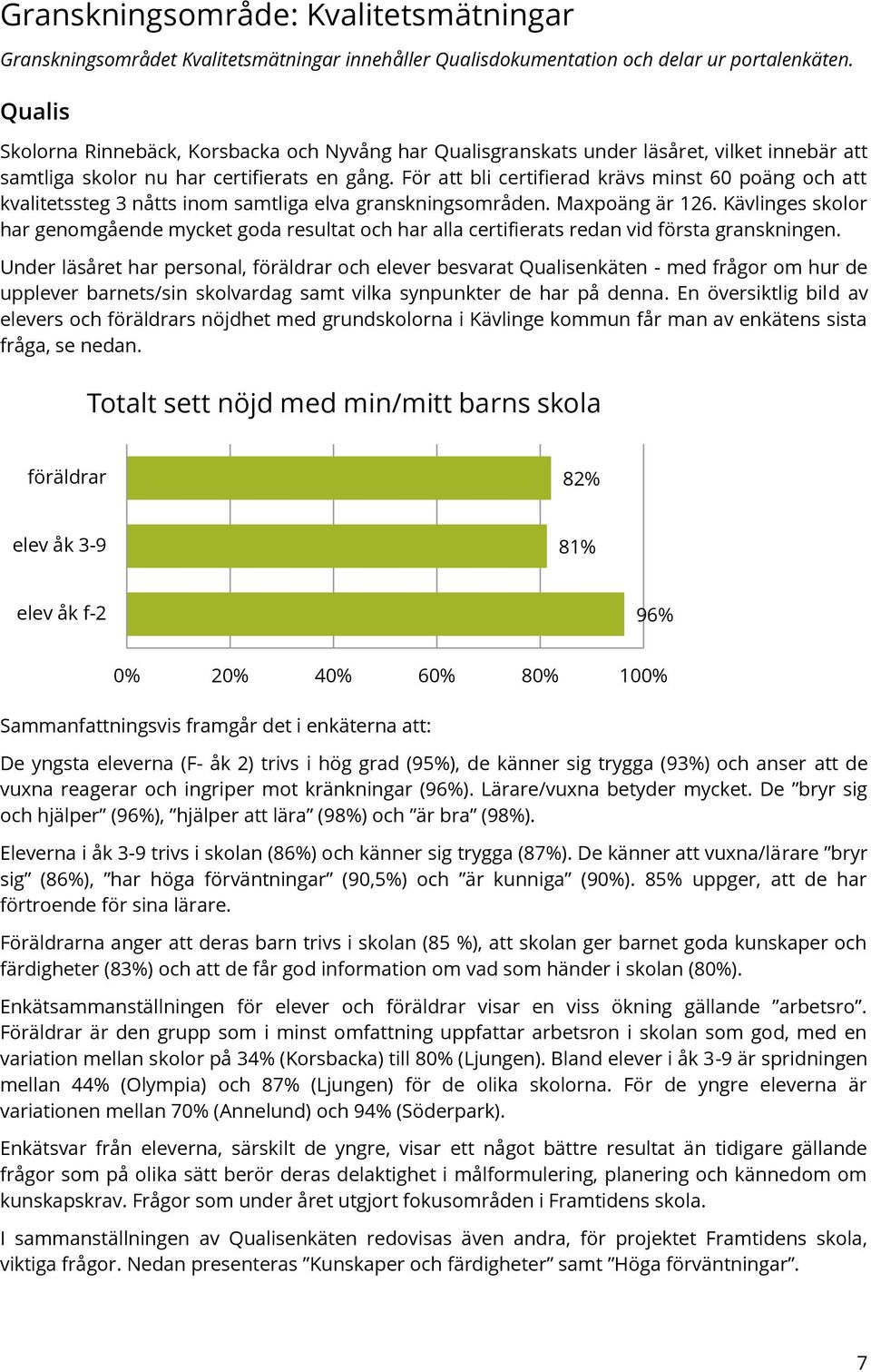 För att bli certifierad krävs minst 60 poäng och att kvalitetssteg 3 nåtts inom samtliga elva granskningsområden. Maxpoäng är 126.