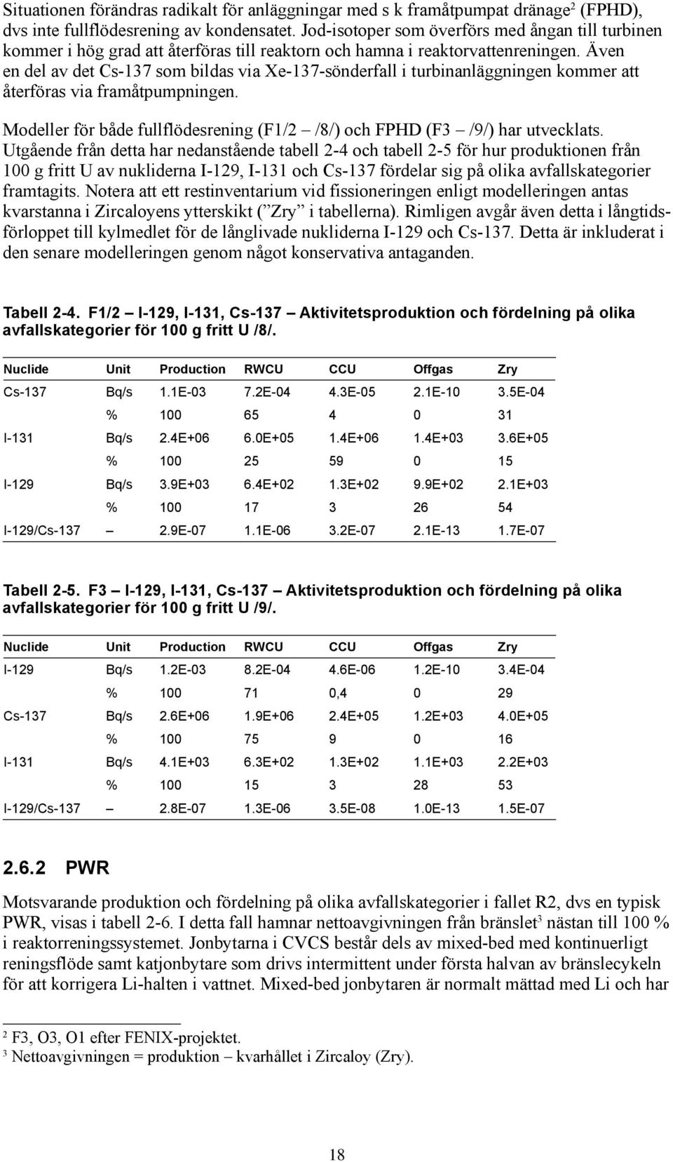 Även en del av det som bildas via Xe-137-sönderfall i turbinanläggningen kommer att återföras via framåtpumpningen. Modeller för både fullflödesrening (F1/2 /8/) och FPHD (F3 /9/) har utvecklats.