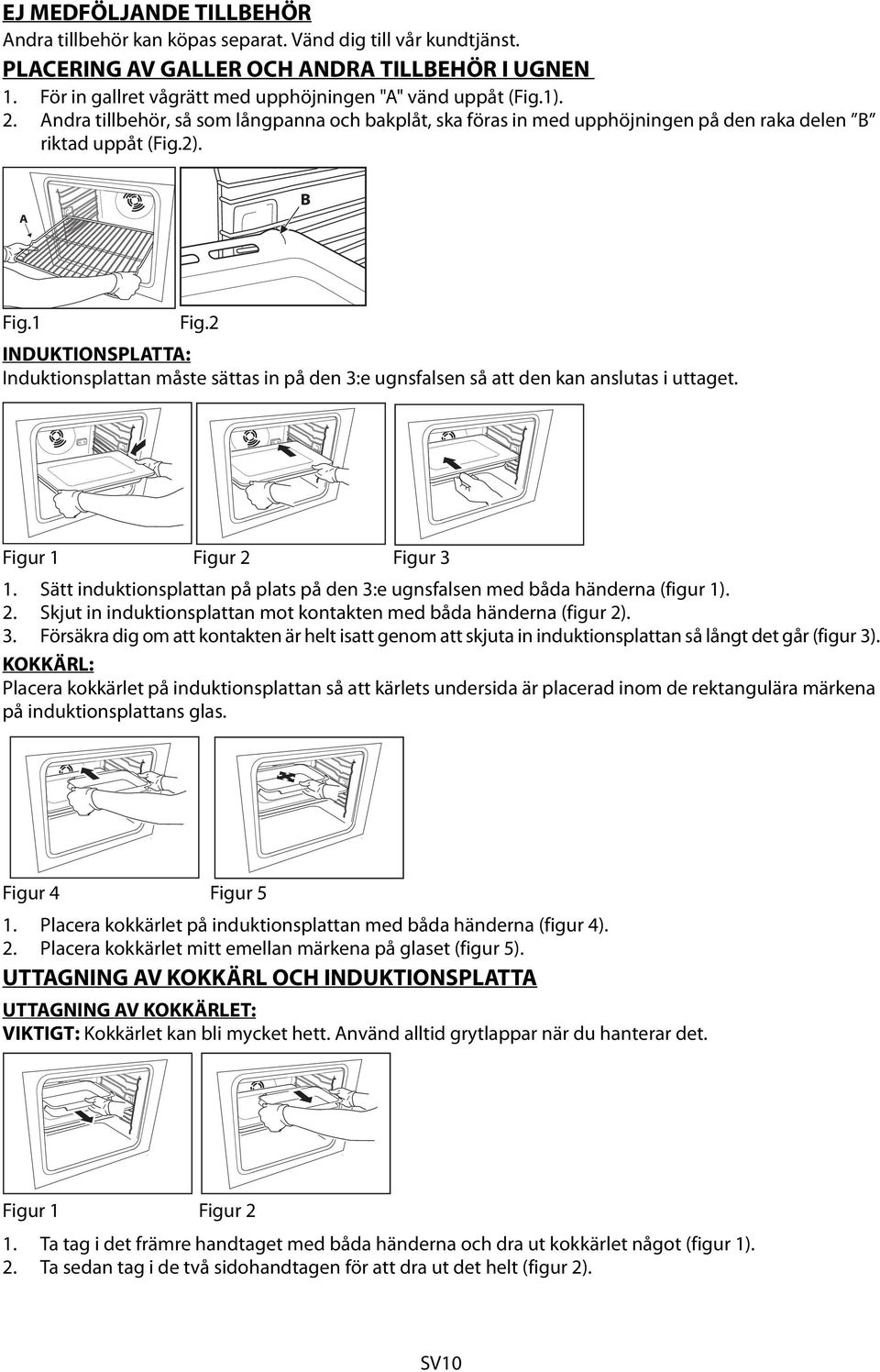 2 INDUKTIONSPLATTA: Induktionsplattan måste sättas in på den 3:e ugnsfalsen så att den kan anslutas i uttaget. Figur 1 Figur 2 Figur 3 1.