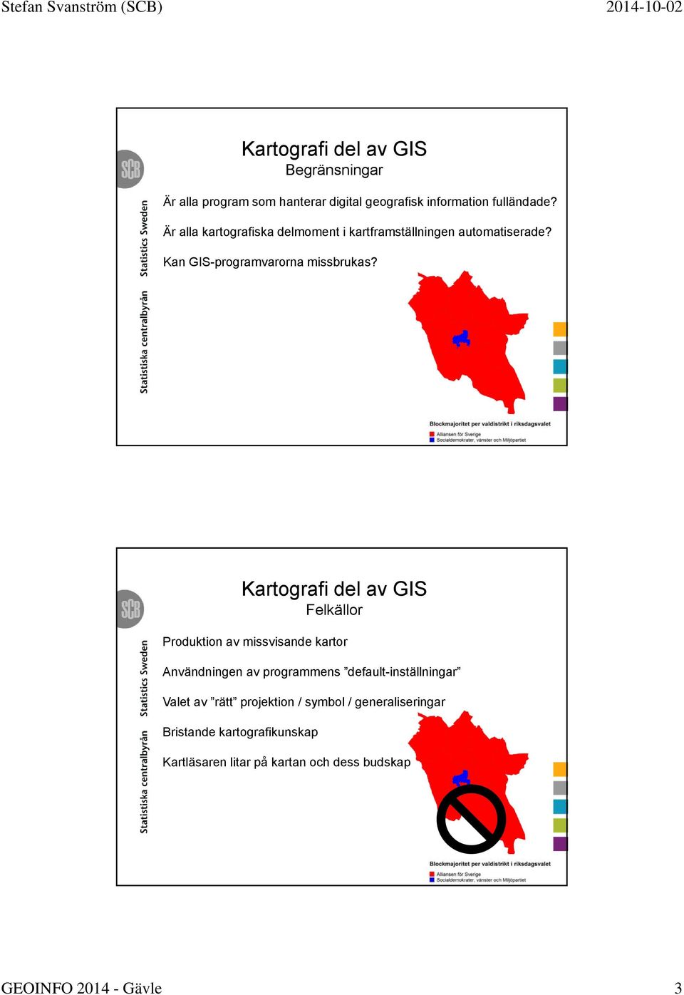 Produktion av missvisande kartor Användningen av programmens default-inställningar Valet av rätt projektion / symbol /