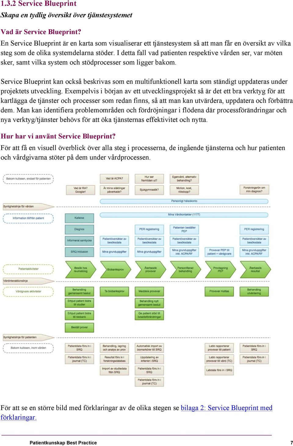 I detta fall vad patienten respektive vården ser, var möten sker, samt vilka system och stödprocesser som ligger bakom.