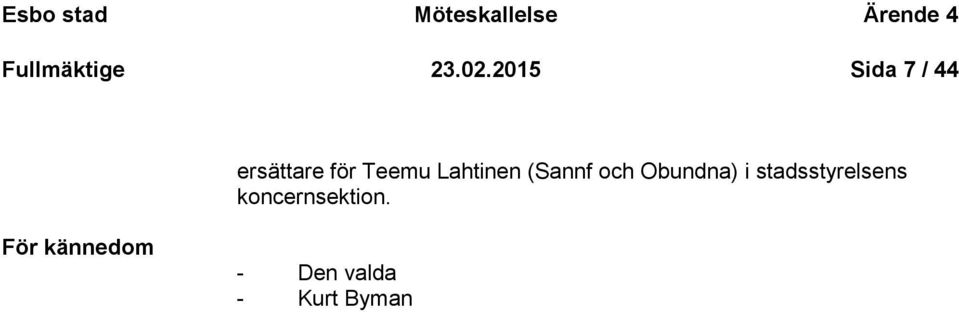 2015 Sida 7 / 44 ersättare för Teemu Lahtinen