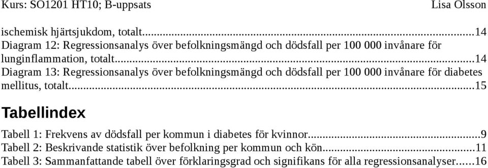 ..14 Diagram 13: Regressionsanalys över befolkningsmängd och dödsfall per 100 000 invånare för diabetes mellitus, totalt.