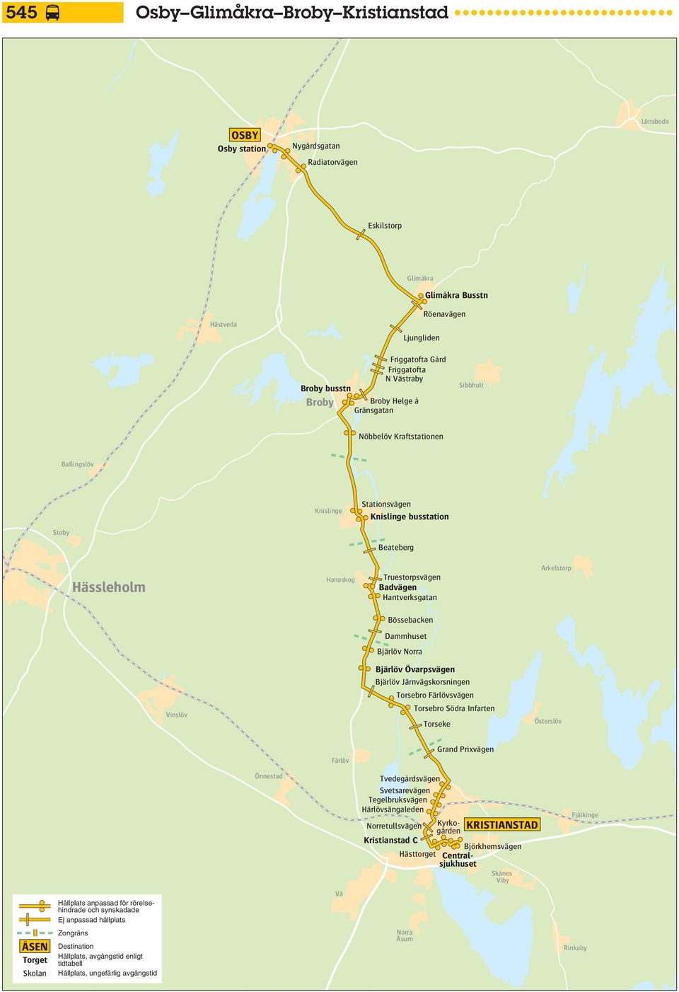 Jrnvgskorsningn Torsbro Frövsvgn Torsbro Södra Infartn Torsk Östrsöv Fröv Grand Prixvgn Önnstad Tvdgårdsvgn Svtsarvgn Tgbruksvgn Hrövsngadn KRISTIANSTAD Norrtusvgn Kyrkogårdn Björkhmsvgn Hsttorgt