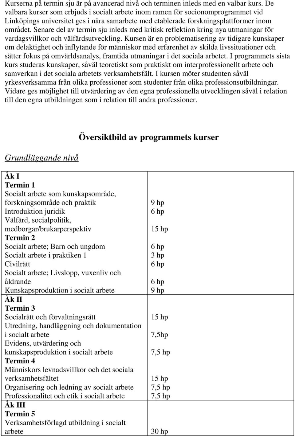 Senare del av termin sju inleds med kritisk reflektion kring nya utmaningar för vardagsvillkor och välfärdsutveckling.