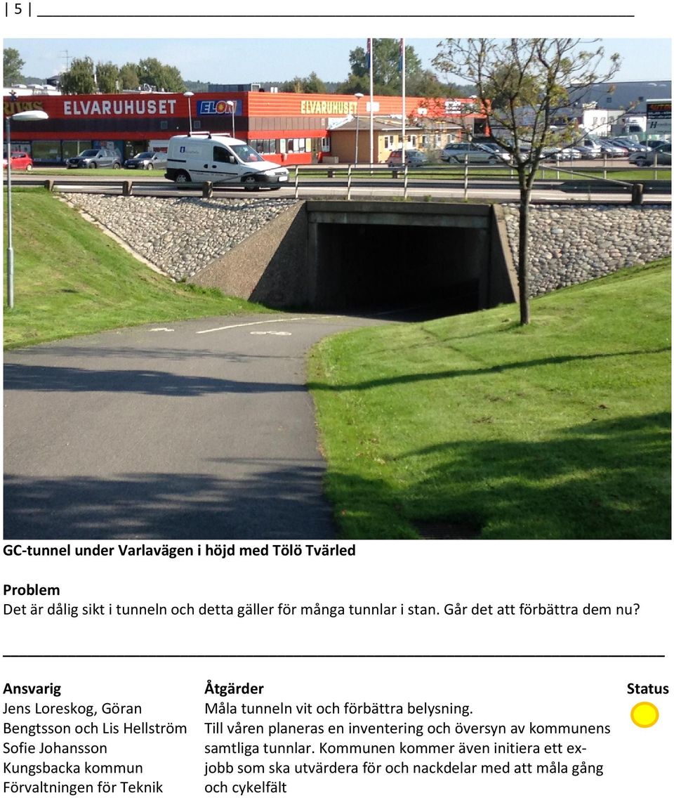 , Göran Bengtsson och Lis Hellström Sofie Johansson Måla tunneln vit och förbättra belysning.