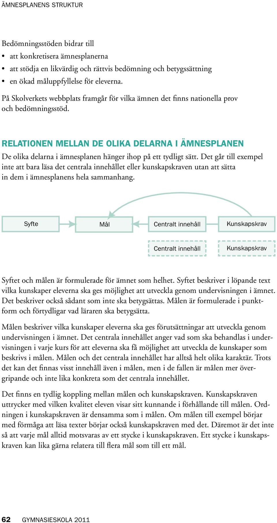 RELATIONEN MELLAN DE OLIKA DELARNA I ÄMNESPLANEN De olika delarna i ämnesplanen hänger ihop på ett tydligt sätt.